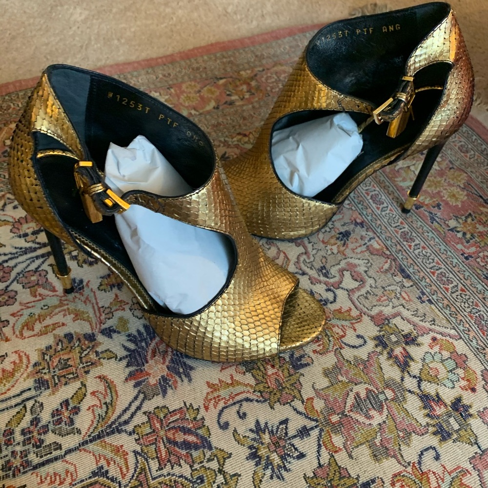 Tom Ford Python Bronze Metallic Gold Lock Sandals… - image 2